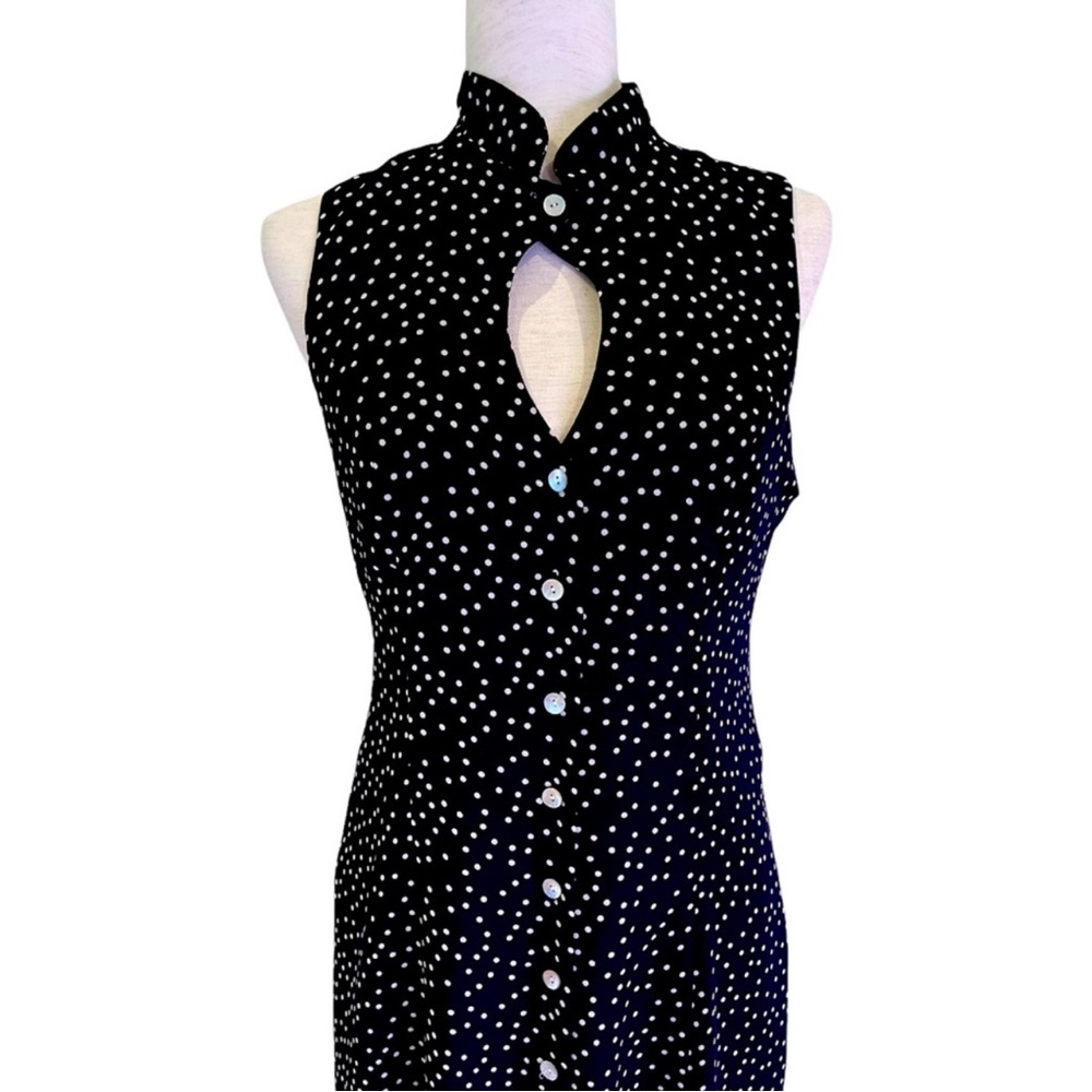 David Warren Y2K Sleeveless Polka Dot Maxi Dress | Black & White | Medium - Picture 2 of 4